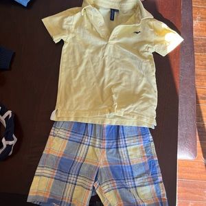 Janie and Jack yellow polo & plaid shorts - boys size 5 - worn once